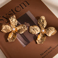 Hammered Gold Flower Pearl Look Oversized Statement Earrings view 6