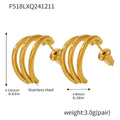 Triple Arc Hoop Stud Earrings in Polished Gold Tone view 6