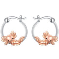 Silver Rose Gold Full Body Axolotl Mini Hoop Earrings view 1