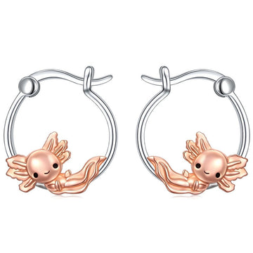 Silver Rose Gold Full Body Axolotl Mini Hoop Earrings