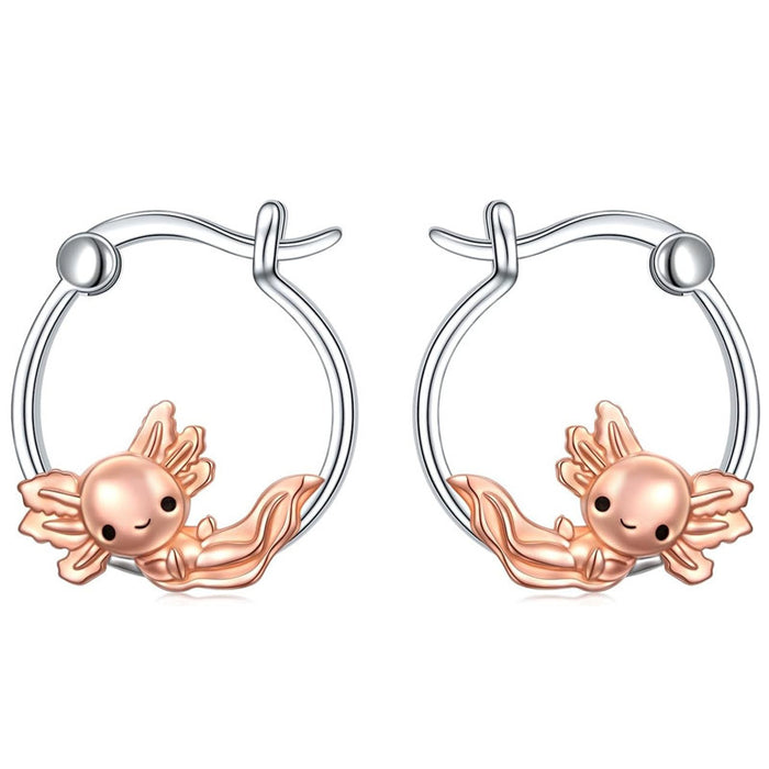Silver Rose Gold Full Body Axolotl Mini Hoop Earrings