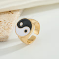 Gold Tone Enamel Yin Yang Adjustable Open Rings in Four Designs view 4