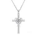 Heart Key Pendant Necklace with Crystal Center with Polished Metal Finish view 4