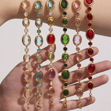 Gold Oval Bezel Bracelet Czech Glass Station Links