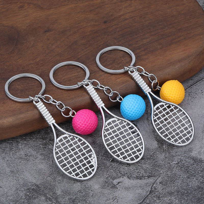 Mini Tennis Racket Zinc Alloy Sports Souvenir Keychain Gift