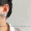Clear Glass Petal Flower Stud Earrings with Crystal view 1