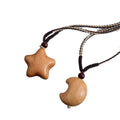 Wood Crescent Moon Pendant Cord Necklace Brown Beige view 5