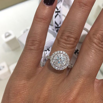 Silver Tone Full Pave Round Halo CZ Ring Sizes 6-10