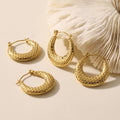 Scaled Teardrop Hoop Earrings in Gold and Silver Tone view 1