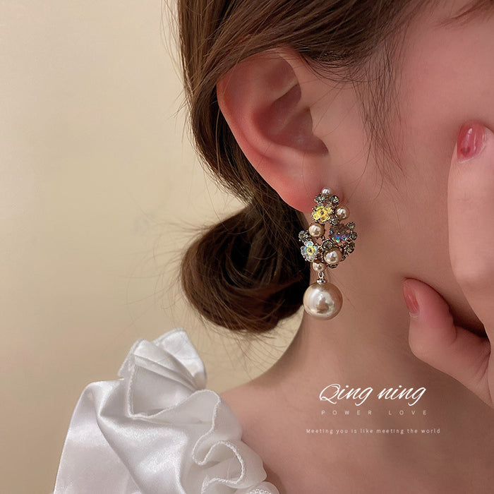 Crystal Cluster and Pearl Drop Statement Earrings Fashion Jewelry Accessories