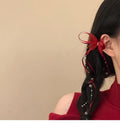 Red Organza Butterfly Duckbill Hair Clip Crystal Ribbon Tassel view 6