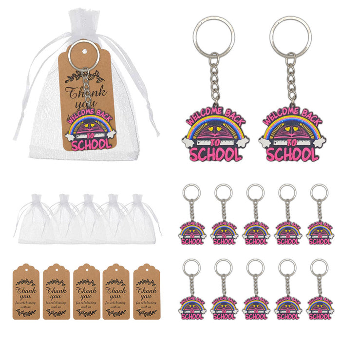 Welcome Back To School Rainbow Printed Keychain Ring