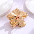 Red Gold Tone Camellia Enamel Pearl Look Two Designs Metal Brooch Pin view 3