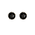 Black Enamel Round Camellia Stud Earrings Gold Tone Prongs view 5