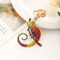 Rainbow Rhinestone Chameleon Keychain Gold Tone Charm view 3