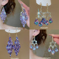 Purple Crystal Chandelier Hook Earrings with Reflective Details view 1