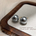 Gray Pearl Stud Earrings Gold Tone Post Large Round Pair view 3