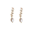 Gold Zigzag Zircon Bar Drop Earrings White Freshwater Pearl view 5