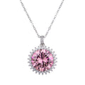 Silver Tone Pink Sunburst Crystal Pendant Necklace view 3