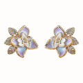 Gold Iridescent Purple Enamel Flower Crystal Leaf Studs view 5