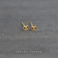 Mini Gold Cat Face Stud Earrings Black Enamel Eyes view 1