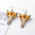 Silver Tone Western Cow Skull and Feather Acrylic Hook Earrings view 6