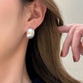 Brushed Rounded Rectangle Stud Earrings in Two Tones view 4