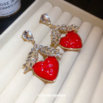 Red Heart Wheat Drop Earrings Decorative Jewelry Design