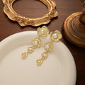 Gold and Silver Daisy Pearl Look Long Dangle Earrings view 3