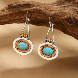 Silver and Copper-Tone Turquoise-Color Disc Drop Earrings