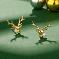Gold Deer Head Stud Earrings with Clear CZ Accent Stone view 2