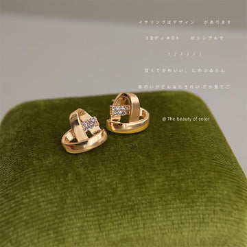 Gold Interlaced Heart Stud Earrings Clear Stone Band