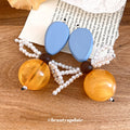 Blue and Amber Bow Drop Earrings with Pearl Strands view 4