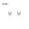 Mini Silver Butterfly Clear Zircon Stud Earrings Pair view 2