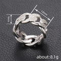 Silver Tone Clear Stone Curb Chain Wide Band Ring Polished Metal Jewelry view 4