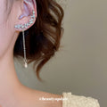 Silver Tone Crystal Teardrop Chain Ear Cuff Earrings view 3