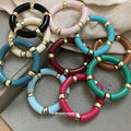 Acrylic Tube Stretch Bracelets Gold Barrel Spacers 3 Colors view 3
