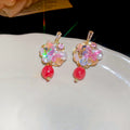Colorful Floral Bead Cluster Drop Earrings in Pink and Blue view 6