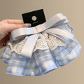 Blue Gingham Lace Ruffle Satin Bow Spring Hair Clip view 4