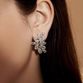 Silver Tone Marquise Crystal Floral Cluster Earrings view 3