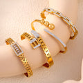 Gold Titanium Steel Bangle Bracelets Chain Link Bead Pave Styles view 3