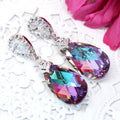 Silver Tone Pear Halo Teardrop Crystal Drop Earrings Two Colors view 2