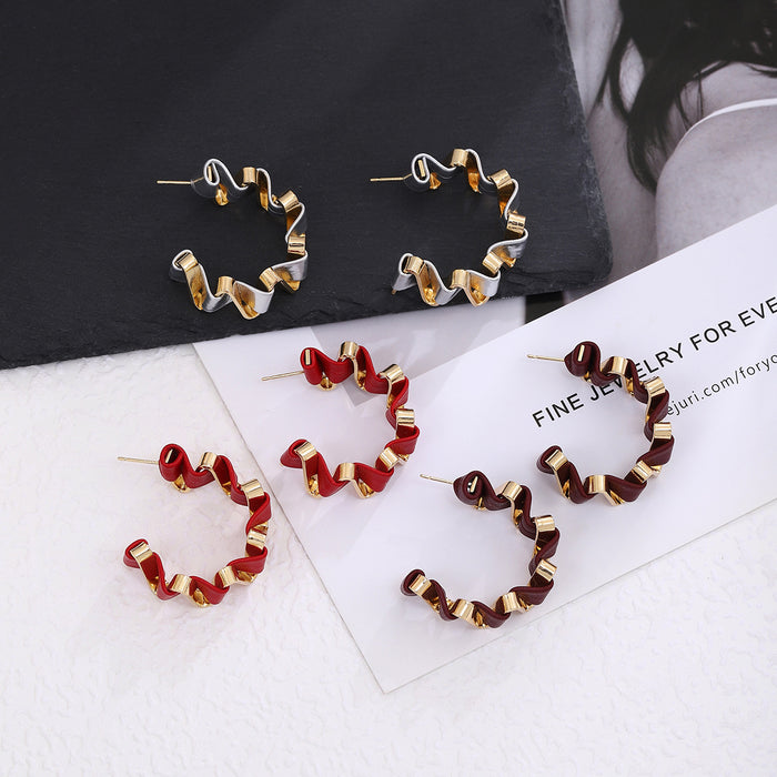 Braided Leather Look Gold Tone Open C Hoop Earrings