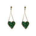 Green Crystal Heart Long Dangle Statement Earrings view 5