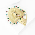 Matte Gold Cartoon Lion Brooch Multicolor Rhinestone Mane view 3