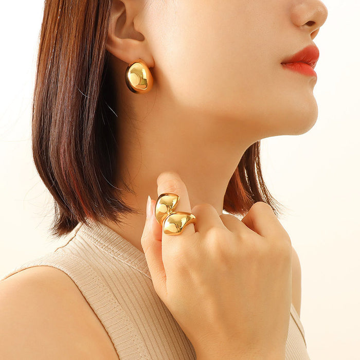 Hollow Chunky C-Shape Stud Earrings Gold Steel Pair