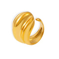 Gold Ribbed Open Cuff Ring With Layered Wave Face Design view 5