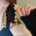 Textured Gold Tone Organic Disc Drop Stud Earrings view 3