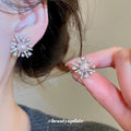 Pink Bead Firework Halo Stud Earrings in Silver Tone view 2