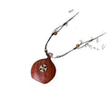 Brown Wood Flower Inlay Pendant Cord Necklace - One Style view 5